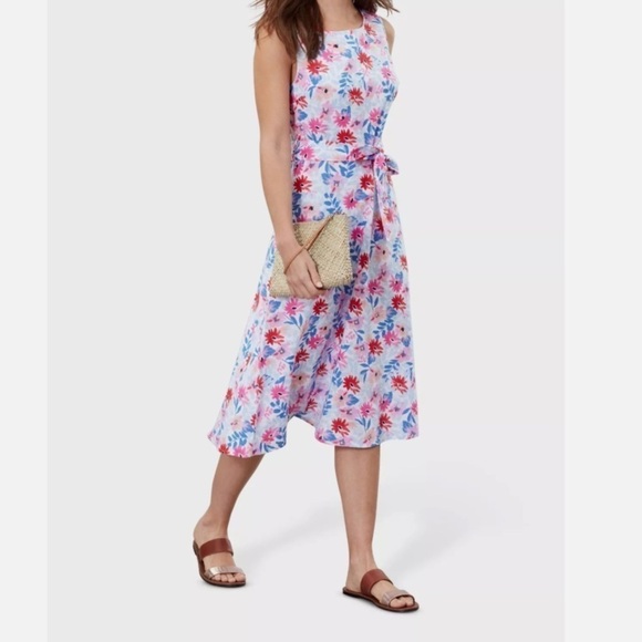 Joules Fiona Blue Posy Floral Midi Dress Size 10 - Picture 1 of 11